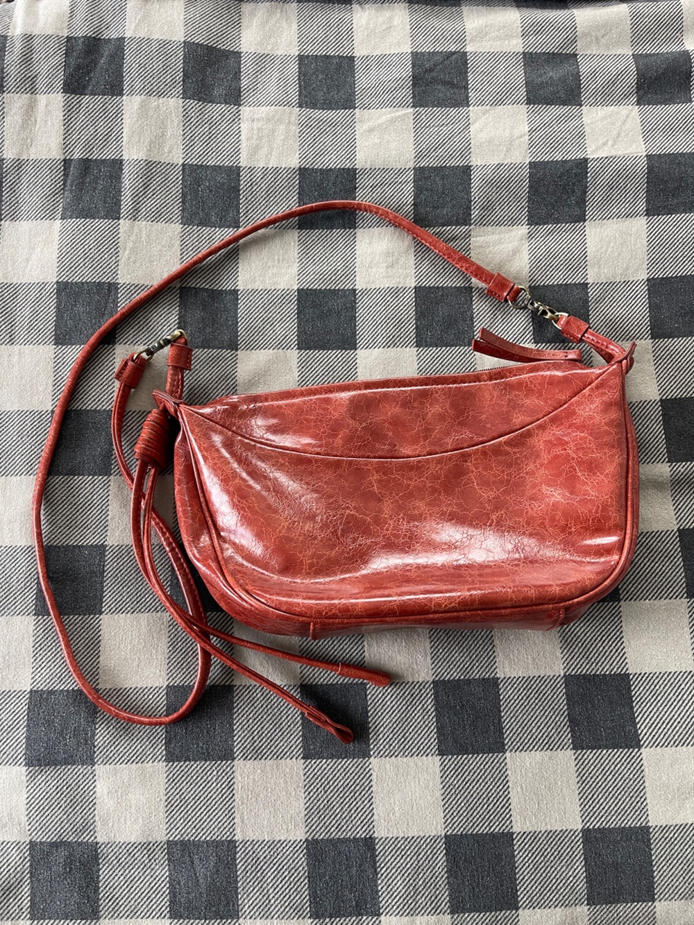 Anthropologie Red Distressed Faux Leather Crossbody Shoulder Bag